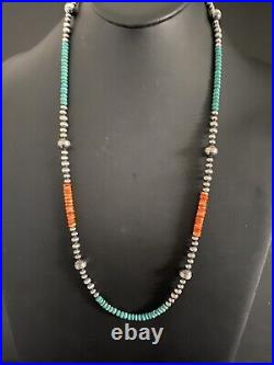 Native American Sterling Silver Turquoise Spiny Bead Necklace