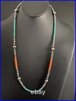 Native American Sterling Silver Turquoise Spiny Bead Necklace