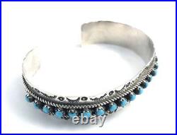 Native American Sterling Silver Zuni Handmade Turquoise Cuff Bracelet
