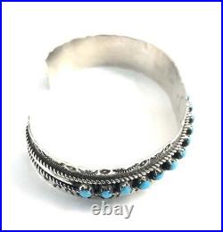 Native American Sterling Silver Zuni Handmade Turquoise Cuff Bracelet
