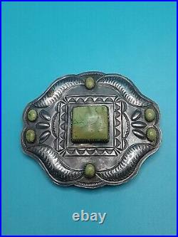 Native American Sterling & Sonoran Gold Turquoise Concho Belt Buckle L James Old