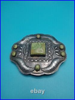 Native American Sterling & Sonoran Gold Turquoise Concho Belt Buckle L James Old