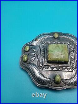 Native American Sterling & Sonoran Gold Turquoise Concho Belt Buckle L James Old