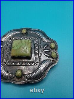 Native American Sterling & Sonoran Gold Turquoise Concho Belt Buckle L James Old