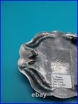 Native American Sterling & Sonoran Gold Turquoise Concho Belt Buckle L James Old