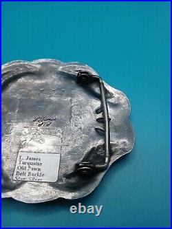 Native American Sterling & Sonoran Gold Turquoise Concho Belt Buckle L James Old