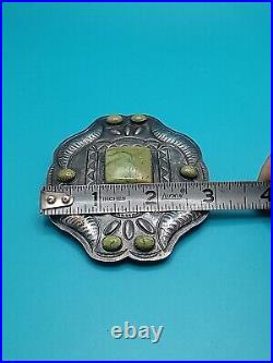 Native American Sterling & Sonoran Gold Turquoise Concho Belt Buckle L James Old
