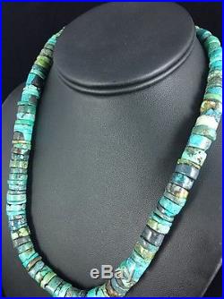Native American Turquoise 10 mm Heishi Sterling Silver Bead Necklace Rare