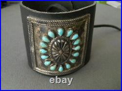 Native American Turquoise Cluster Sterling Silver Repousse Bow Guard Ketoh