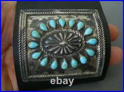 Native American Turquoise Cluster Sterling Silver Repousse Bow Guard Ketoh