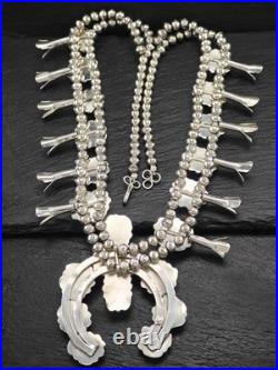 Native American Turquoise Floral Squash Blossom Sterling Silver Necklace