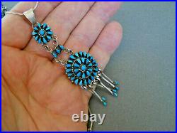 Native American Turquoise Petit Point Cluster Sterling Silver Necklace Earrings