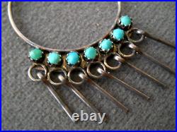 Native American Turquoise Row Sterling Silver Hoop Post Earrings with Dangles 2.3