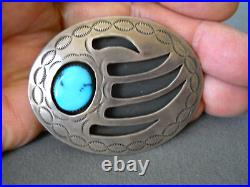 Native American Turquoise Shadowbox Sterling Silver Bear Paw Stamped Belt Buckle