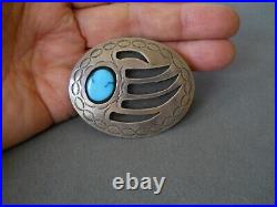 Native American Turquoise Shadowbox Sterling Silver Bear Paw Stamped Belt Buckle