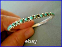 Native American Turquoise Snake Eyes Cluster Sterling Silver Bangle Bracelet
