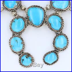 Native American Turquoise Squash Blossom Necklace 22 Sterling Silver Women's