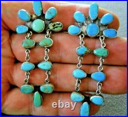 Native American Turquoise Sterling Silver Chandelier Clip Earrings 2.75
