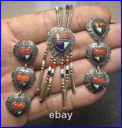 Native American Turquoise Sterling Silver Inlay Earring Necklace Navajo jewelry