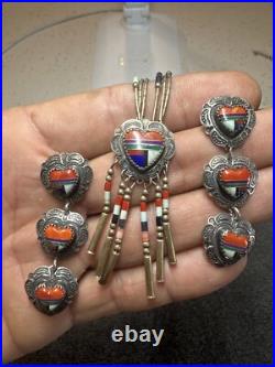 Native American Turquoise Sterling Silver Inlay Earring Necklace Navajo jewelry