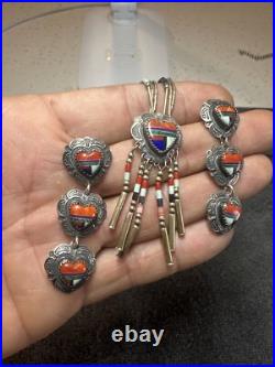 Native American Turquoise Sterling Silver Inlay Earring Necklace Navajo jewelry