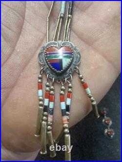 Native American Turquoise Sterling Silver Inlay Earring Necklace Navajo jewelry