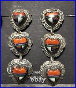 Native American Turquoise Sterling Silver Inlay Earring Necklace Navajo jewelry
