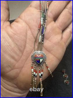 Native American Turquoise Sterling Silver Inlay Earring Necklace Navajo jewelry