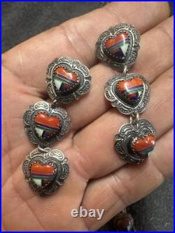 Native American Turquoise Sterling Silver Inlay Earring Necklace Navajo jewelry