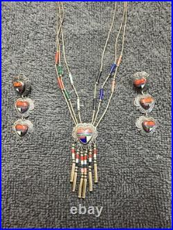 Native American Turquoise Sterling Silver Inlay Earring Necklace Navajo jewelry