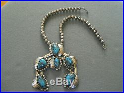 Native American Turquoise Sterling Silver Naja Navajo Pearls Bead Necklace