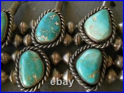 Native American Turquoise Sterling Silver Squash Blossom Bead Necklace