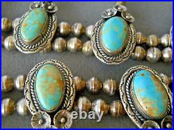 Native American Turquoise Sterling Silver Squash Blossom Necklace & Earrings