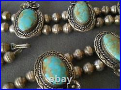 Native American Turquoise Sterling Silver Squash Blossom Necklace & Earrings