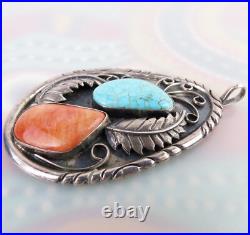 Native American VTG sterling silver lg. Pendant signed turquoise spiney 1970s Native American VTG sterling silver lg. Pendant signed turquoise spiney 1970s