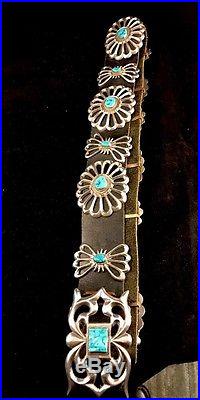 Native American Vintage Sterling Silver Concho Belt Old Pawn Signed
