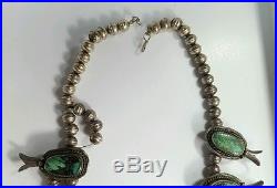 Native American Vintage Sterling Silver Turquoise Squash Blossom Necklace