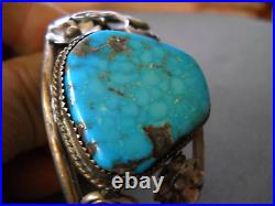Native American Waterweb Turquoise Sterling Silver Hollow Floral Cuff Bracelet