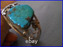 Native American Waterweb Turquoise Sterling Silver Hollow Floral Cuff Bracelet