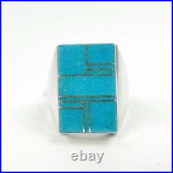 Native American Wilbert Gray Sterling Silver Turquoise Inlay Men Ring Size 10