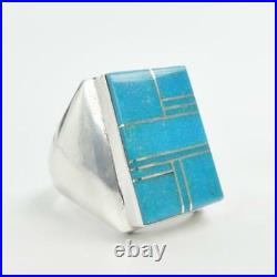Native American Wilbert Gray Sterling Silver Turquoise Inlay Men Ring Size 10