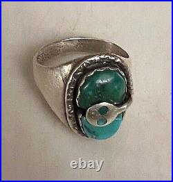 Native American Zuni Effie Calavaza Sterling Silver Turquoise Ring Size 9.5