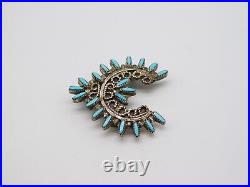 Native American Zuni Indian Sterling Silver Petit Point Turquoise Stone Pendant
