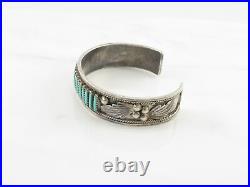 Native American Zuni Sterling Silver Cuff Bracelet Turquoise Needlepoint, Row