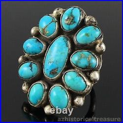 Native American Zuni Sterling Silver & High Grade Natural Turquoise Cluster Ring