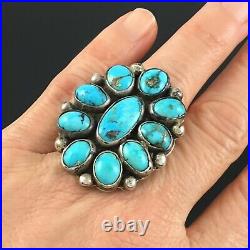 Native American Zuni Sterling Silver & High Grade Natural Turquoise Cluster Ring