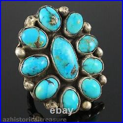 Native American Zuni Sterling Silver & High Grade Natural Turquoise Cluster Ring