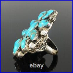 Native American Zuni Sterling Silver & High Grade Natural Turquoise Cluster Ring