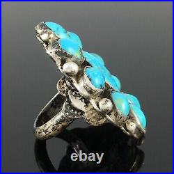 Native American Zuni Sterling Silver & High Grade Natural Turquoise Cluster Ring