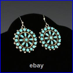 Native American Zuni Sterling Silver & Turquoise Petit Point Earrings